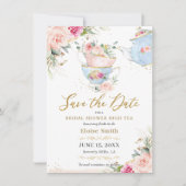 Elegante Roze Bloemige Theepartij Bruidsborrel Save The Date (Voorkant)