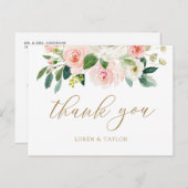 Elegante Roze Bloemige Trouw Dank Uw Postkaart (Voorkant / Achterkant)