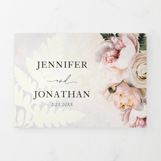 Elegante Roze Bloemige Trouw  Drieluik Uitnodiging (Cover)