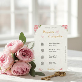 Elegante Roze Bloemige Trouw Itinerary Tijdlijn Informatiekaartje