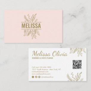 Elegante roze bloemige trouw-QR-code visitekaartje