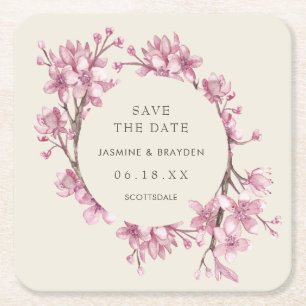 Elegante Roze Bloemige Trouw 'Save the Date' Kartonnen Onderzetters