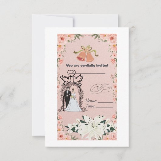 Elegante Roze Bloemige Trouw Uitnodiging Template (Voorkant)