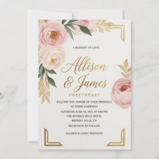 Elegante Roze Bloemige Trouw Uitnodiging Template