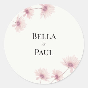 Elegante Roze Bloemige Trouwdag Ronde Sticker