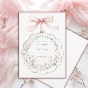 Elegante Roze Bloemige Trouwdag Vintage Kaart
