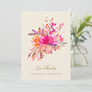 Elegante Roze Bloemige Trouwfoto Aangepaste Berich Bedankkaart