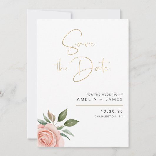 Elegante Roze Bloemige Trouwkaart 'Save The Date' Save The Date (Voorkant)
