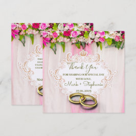 Elegante roze bloemige trouwkaart voor dankbetuigi bedankkaart