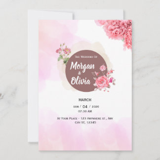 Elegante Roze Bloemige Trouwuitnodiging Kaart