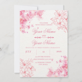 Elegante Roze Bloemige Trouwuitnodiging Kaart