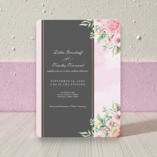 Elegante roze bloemige trouwuitnodiging kaart
