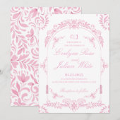 Elegante Roze Bloemige Trouwuitnodiging Kaart (Voorkant / Achterkant)