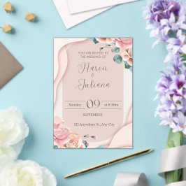 Elegante roze bloemige trouwuitnodigingskaart acryl uitnodigingen
