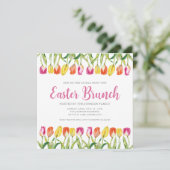 Elegante Roze Bloemige Tulp Pasen Brunch Kaart (Staand voorkant)