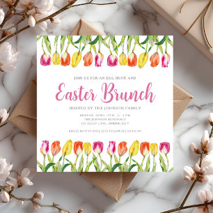 Elegante Roze Bloemige Tulp Pasen Brunch Kaart