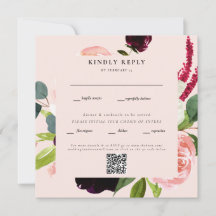 Elegante Roze Bloemige Vierkante Trouw QR Code RSV