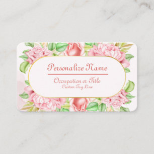Elegante Roze Bloemige Vintage Pioen & Roos Visitekaartje
