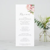 Elegante Roze Bloemige Watercolor Script Bruiloft Menu (Staand voorkant)