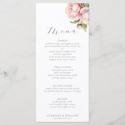 Elegante Roze Bloemige Watercolor Script Bruiloft Menu (Voorkant)