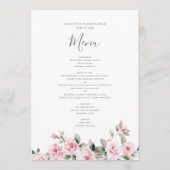 Elegante Roze Bloemige Watercolor Trouw Menu (Voorkant)