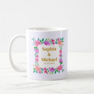 Elegante Roze Bloemige Watercolor Trouwherinnering Koffiemok