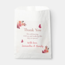 Elegante Roze Bloemige Waterverf 1e Verjaardag Bedankzakje