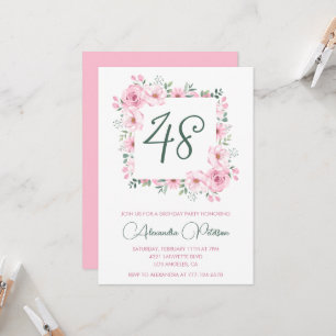 Elegante Roze Bloemige Waterverf 48e verjaardag Kaart