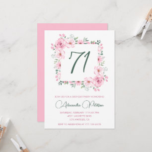 Elegante Roze Bloemige Waterverf 71e verjaardag Kaart