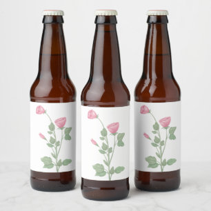 Elegante Roze Bloemige Waterverf Bloemen Bruiloft Bier Etiket