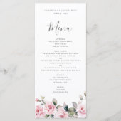 Elegante Roze Bloemige Waterverf Bruiloft Plat Men Menu (Voorkant)