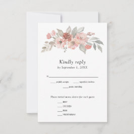 Elegante Roze Bloemige Waterverf Bruiloft RSVP Kaartje