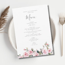 Elegante Roze Bloemige Waterverf Trouw Menu