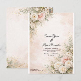 Elegante Roze Bloemige Waterverf Trouwdag Briefkaart