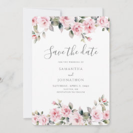 Elegante Roze Bloemige Waterverf Trouwkaart Save The Date
