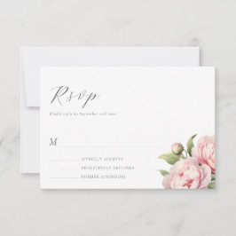 Elegante Roze Bloemige Waterverf Witte Bruiloft RSVP Kaartje