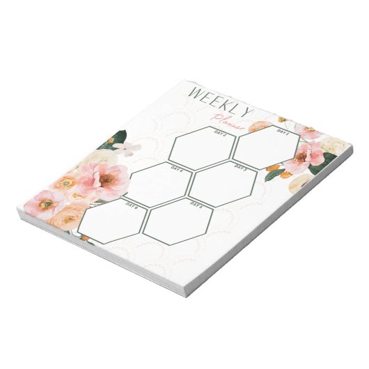 Elegante Roze Bloemige Weekplanner Notitieblok (Linkerzijde)
