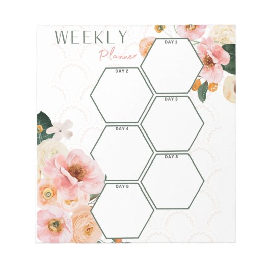 Elegante Roze Bloemige Weekplanner Notitieblok (Voorkant)