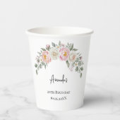 Elegante roze bloemige wegwerp cup met eigen naam papieren bekers (Voorkant)