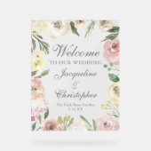 Elegante Roze Bloemige Welkom op onze Bruiloft Acryl Bord (Voorkant)