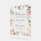 Elegante Roze Bloemige Welkom op onze Bruiloft Acryl Bord (Hoek)