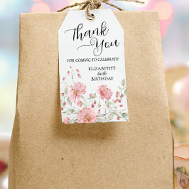 Elegante Roze Bloemige Zestig 60e Verjaardag Dank  Cadeaulabel