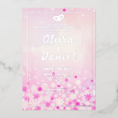 Elegante Roze Bloemige Zilveren Folie Uitnodiging (Voorkant)