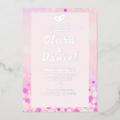 Elegante Roze Bloemige Zilveren Folie Uitnodiging (Voorkant)