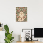 Elegante Roze Bloemkatposter William Morris Kunst Poster (Thuiskantoor)