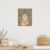 Elegante Roze Bloemkatposter William Morris Kunst Poster (Keuken)