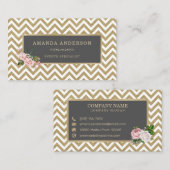 Elegante roze bloemmolen op gouden Chevron Visitek Visitekaartje (Voorkant / Achterkant)