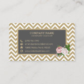 Elegante roze bloemmolen op gouden Chevron Visitek Visitekaartje (Achterkant)