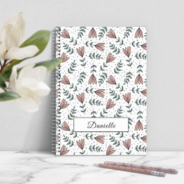 Elegante Roze Bloemmotief Naam Notitieboek
