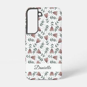 Elegante Roze Bloemmotief Naam Samsung Galaxy Hoesje
